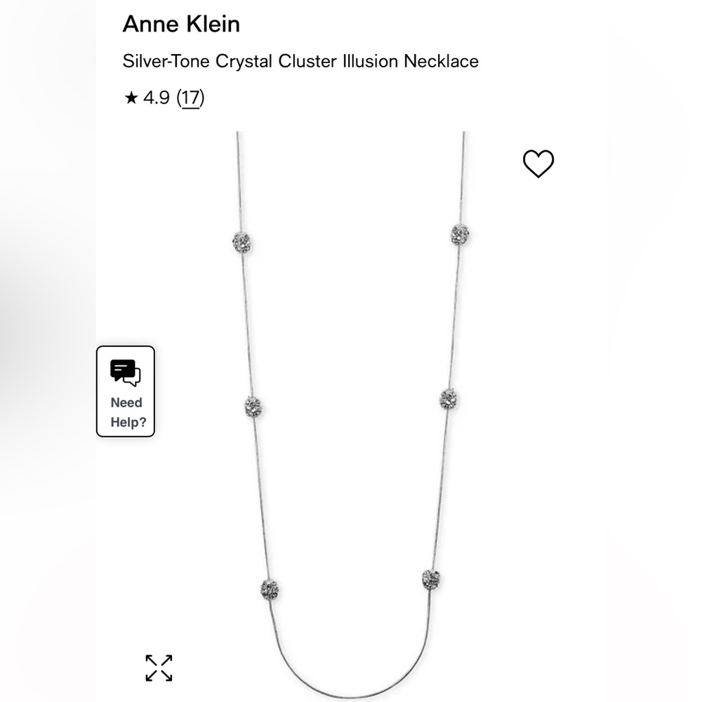 Like New! Anne‎ Klein long Necklace silver tone with crystal clusters